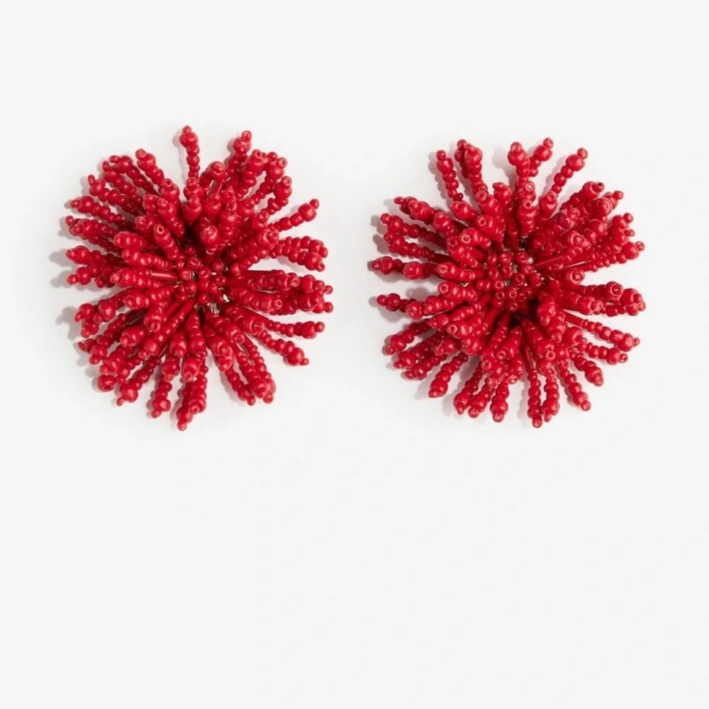 Red Beaded Statement Earrings - Picture 3 of 3